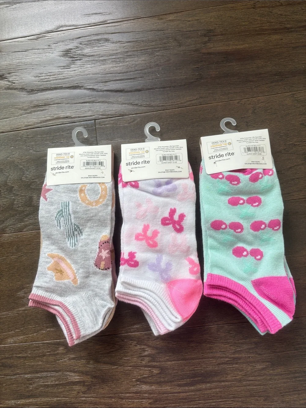 Stride rite Surprise 9 pair,3 3 pack ankle,pattern,bow,cactus,horses,boots,solid